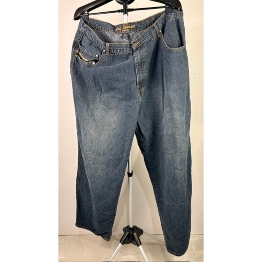 Old Skool Jeans Co Mens Baggy Wide Leg Denim Blue Jeans Size 44 Streetwear Y2K